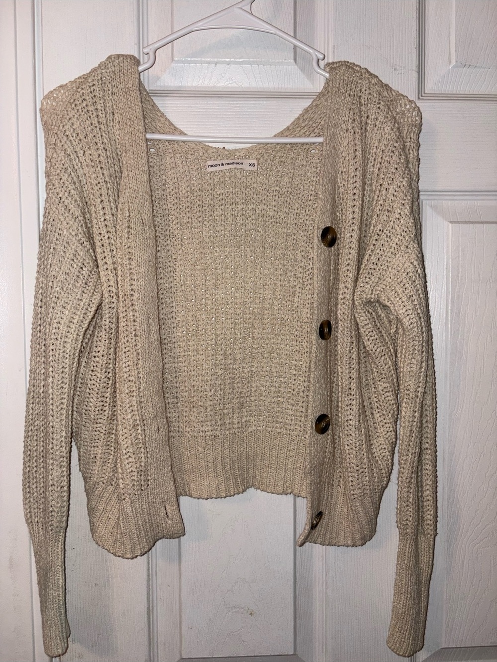 moon & madison Cream Open-Knit Button Cardigan